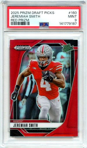 Jeremiah Smith RC 2025 Panini Prizm Draft Red Rated Prospect Rookie SP 297/399 PSA 9
