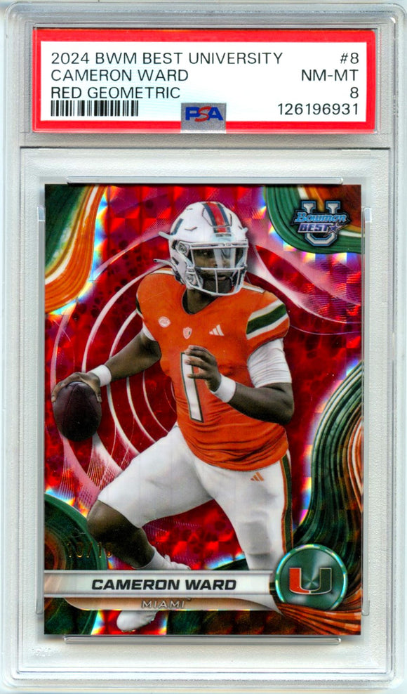 Product Cam Ward RC 2024 Bowman U Best Red Geometric Rookie SP 10/10 PSA 8 Link