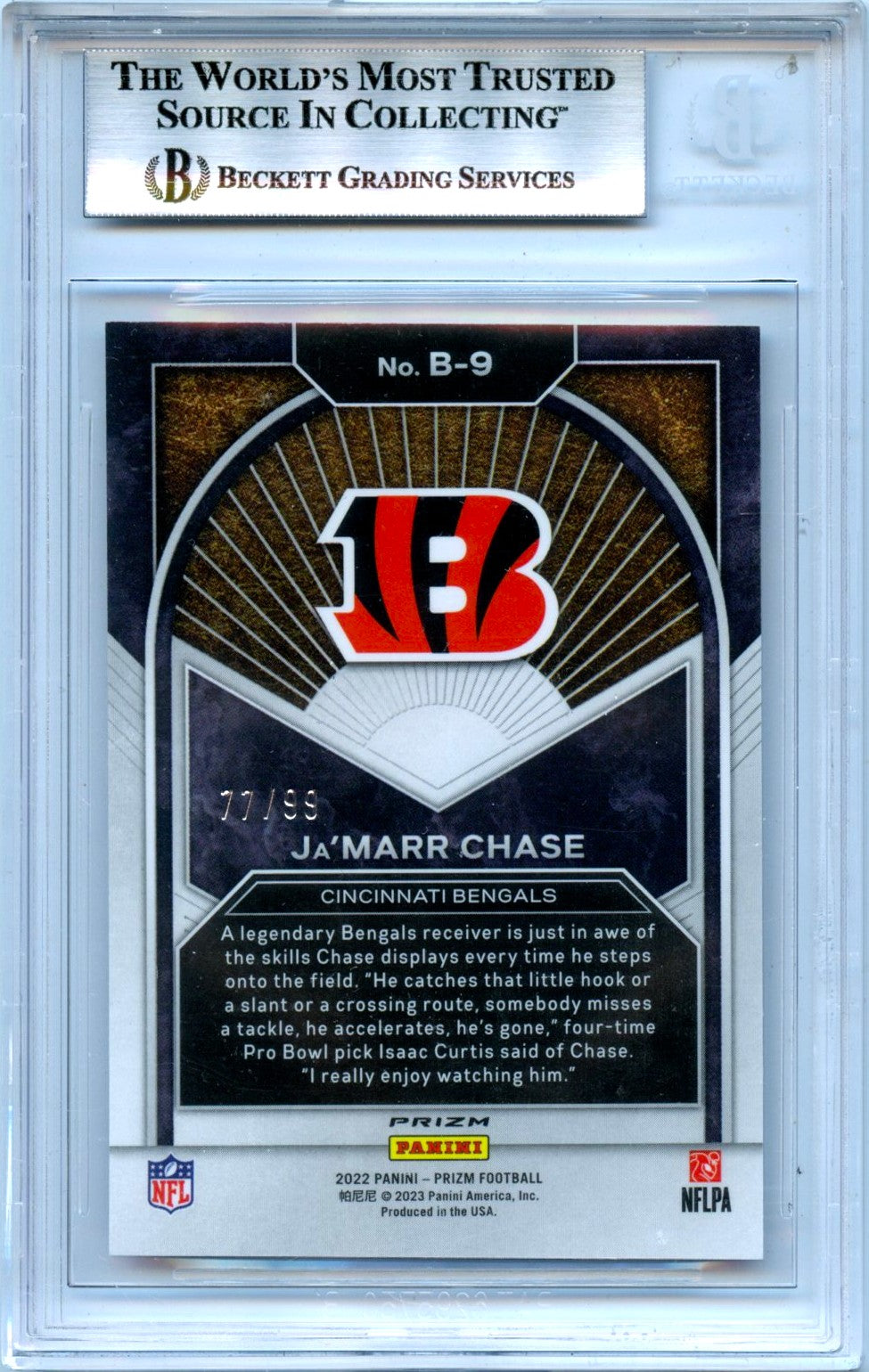Ja'marr Chase 2022 Panini Prizm Blue Ice Brilliance SP 77/99 BGS 9-2