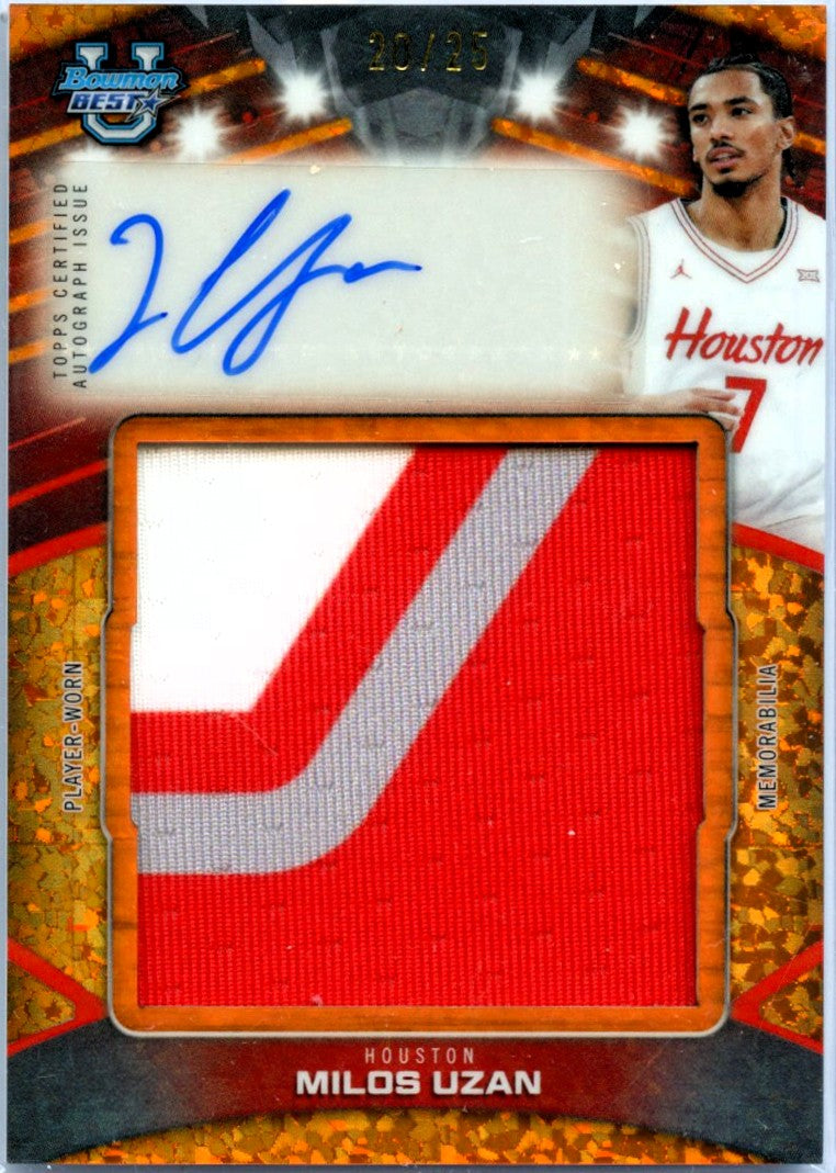 Milos Uzan RC 2026 Bowman U Best Orange Mini Diamond Rookie Patch Auto SP 20/25-1