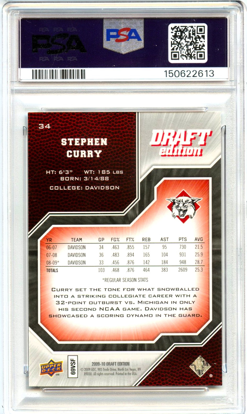 Stephen Curry RC 2009-10 Upper Deck Draft Edition Rookie #34 PSA 8