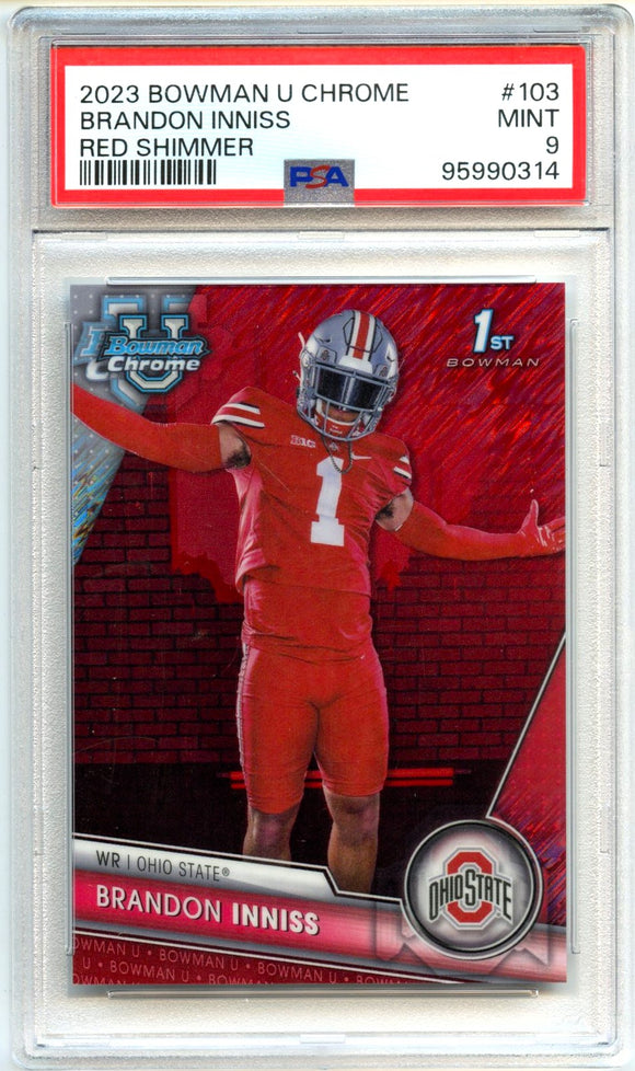Product Brandon Inniss RC 2023 Bowman U Chrome Red Shimmer Rookie SP 5/5 PSA 9 Link