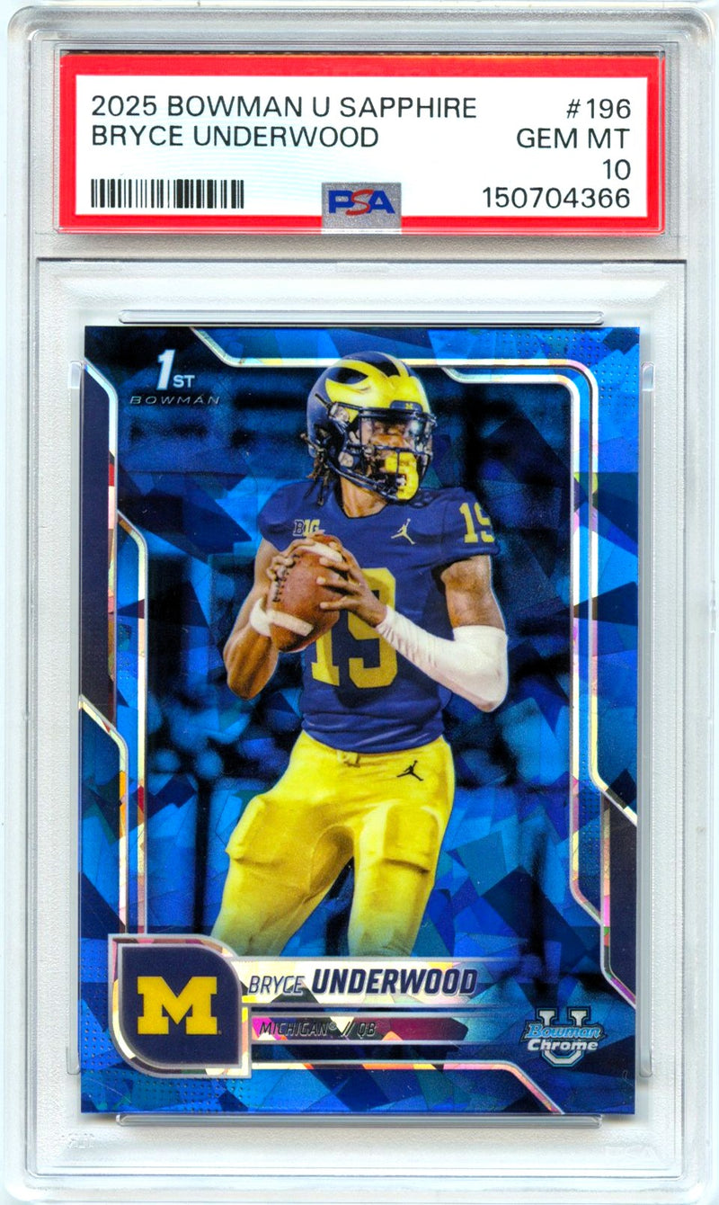 Bryce Underwood RC 2025 Bowman U Chrome Sapphire Rookie #196 PSA 10-1