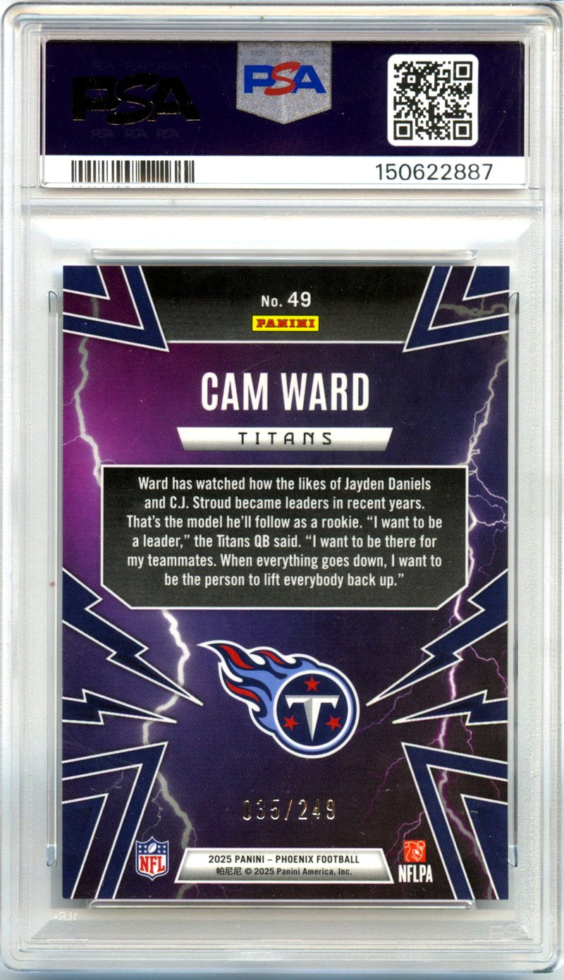 Cam Ward RC 2025 Panini Phoenix Silver Pandora Thunderbirds Rookie SP 35/249 PSA 10-2