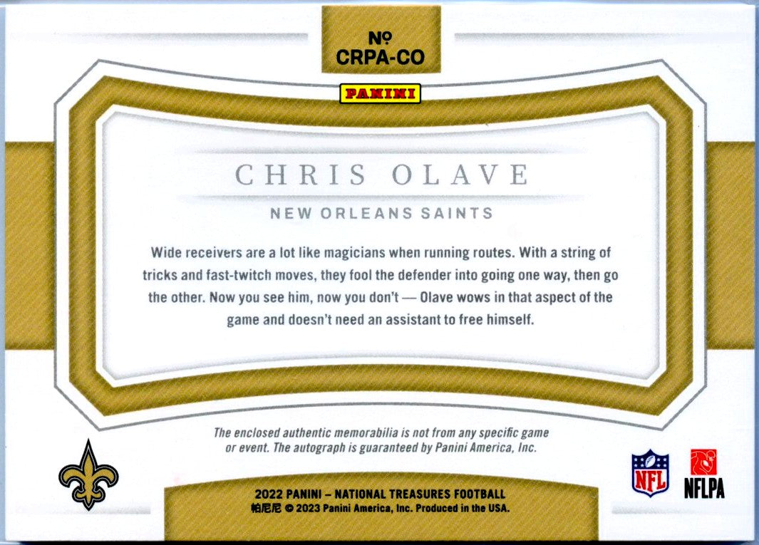 Chris Olave RC 2022 National Treasures Rookie Patch Auto SP 49/99