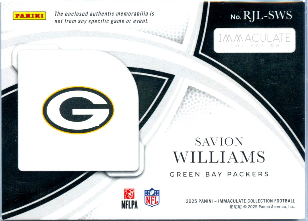Savion Williams RC 2025 Immaculate Glove Nike Swoosh Rookie Patch SP 14/15