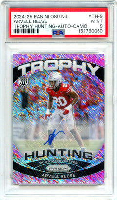 Arvell Reese RC 2024 Panini OSU Prizm Camo Trophy Hunting Rookie Auto PSA 9-1