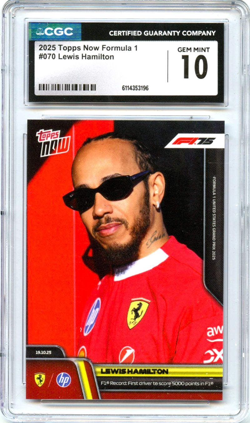 Lewis Hamilton 2025 Topps Now Formula 1 #70 CGC 10-1