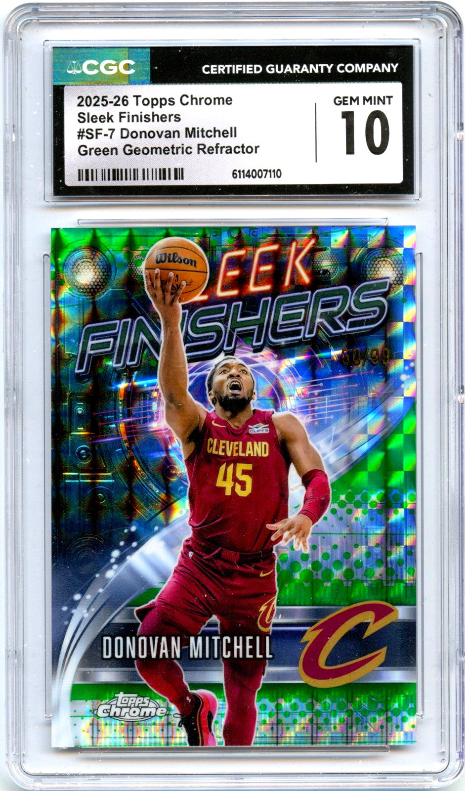 Donovan Mitchell 2025 Topps Chrome Green Geometric Sleek Finishers SP 60/99 CGC 10