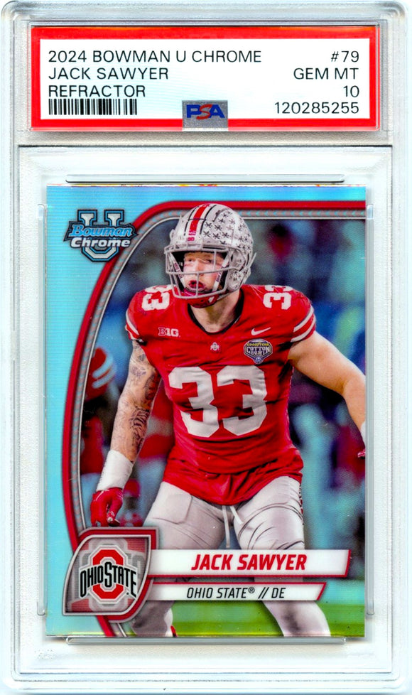 Product Jack Sawyer RC 2024 Bowman University Chrome Refractor Rookie #79 PSA 10 Link