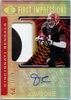 Ja'marr Chase RC 2021 Panini Illusions First Impressions Rookie Patch Auto SP 11/25-1