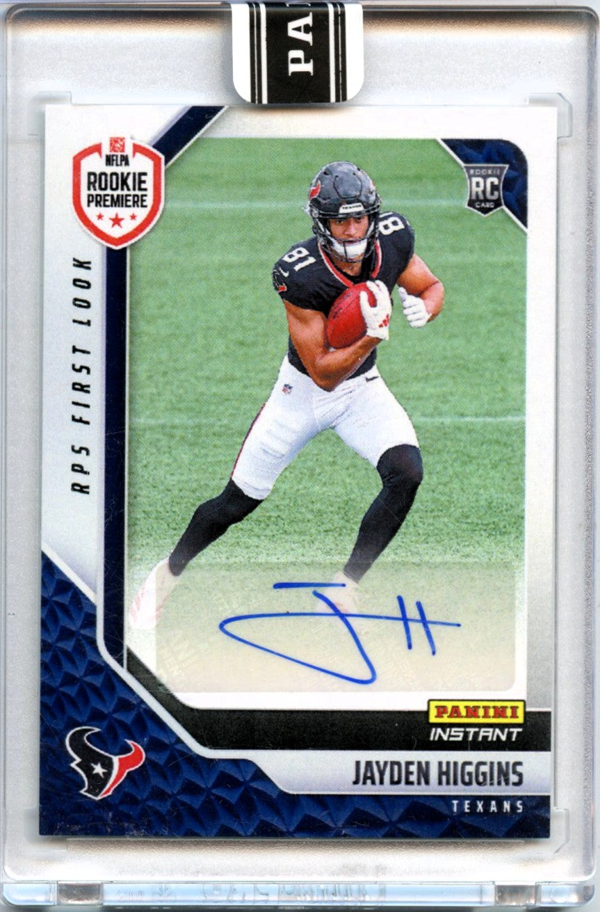 Jayden Higgins RC 2025 Panini Instant Rookie Premier Shoot Auto SP 26/99