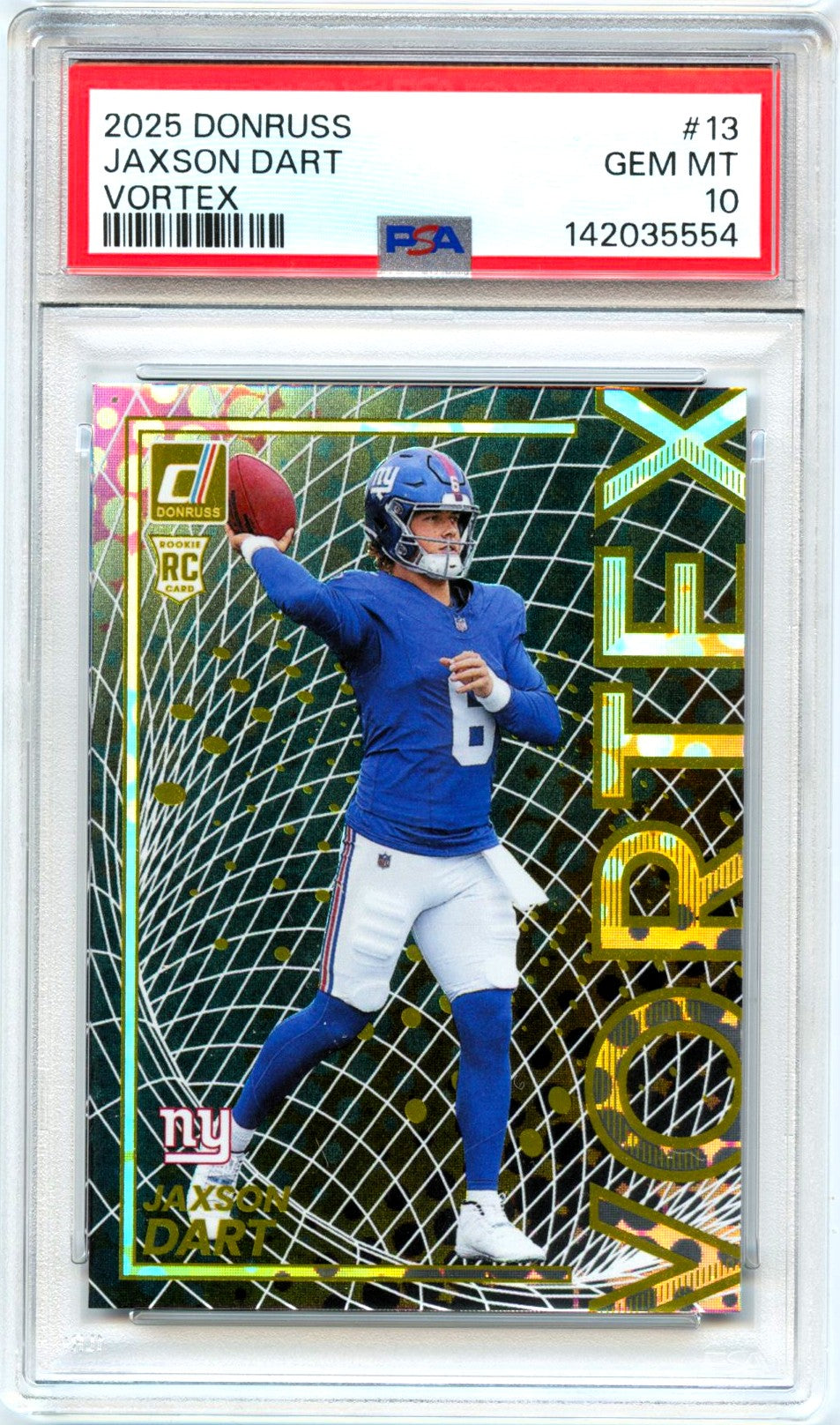 Jaxson Dart RC 2025 Donruss Vortex Rookie #13 PSA 10