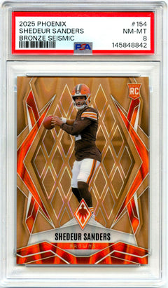 Shedeur Sanders RC 2025 Panini Phoenix Bronze Seismic Rookie SP 14/15 PSA 8-1