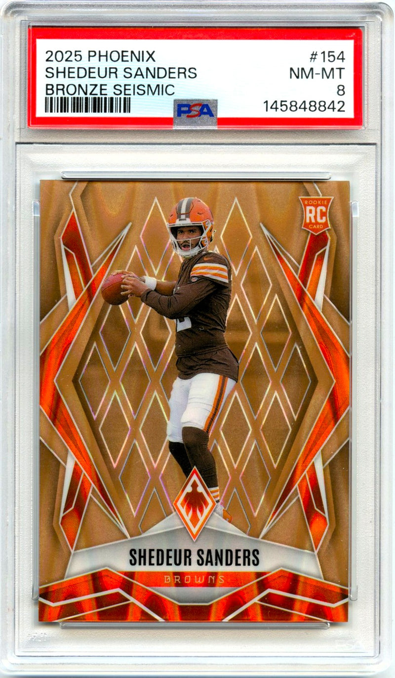 Shedeur Sanders RC 2025 Panini Phoenix Bronze Seismic Rookie SP 14/15 PSA 8-1