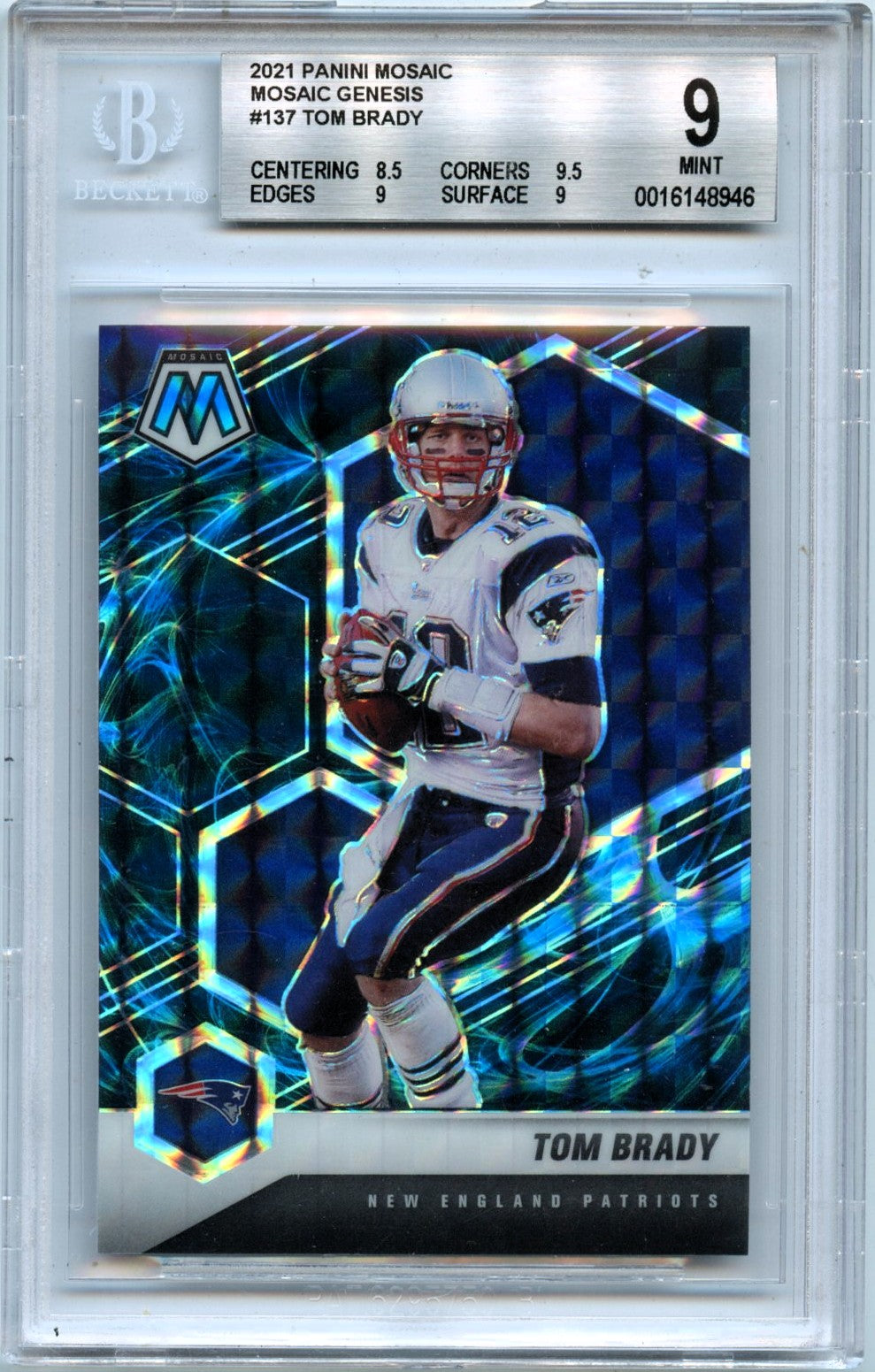 Tom Brady 2021 Panini Mosaic Genesis Prizm Retail SSP #137 BGS 9-1