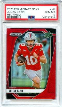 Julian Sayin RC 2025 Panini Prizm Draft Red Rated Prospect Rookie SP 157/399 PSA 10-1