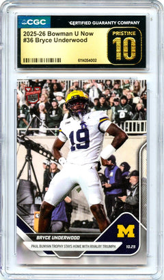 Bryce Underwood RC 2025 Bowman U Now Rookie #36 CGC 10 Pristine-1
