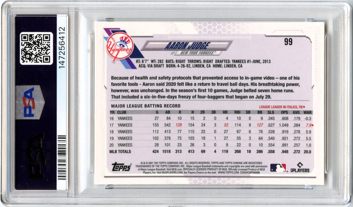 Aaron Judge 2021 Topps Chrome Ben Baller #99 PSA 10-2
