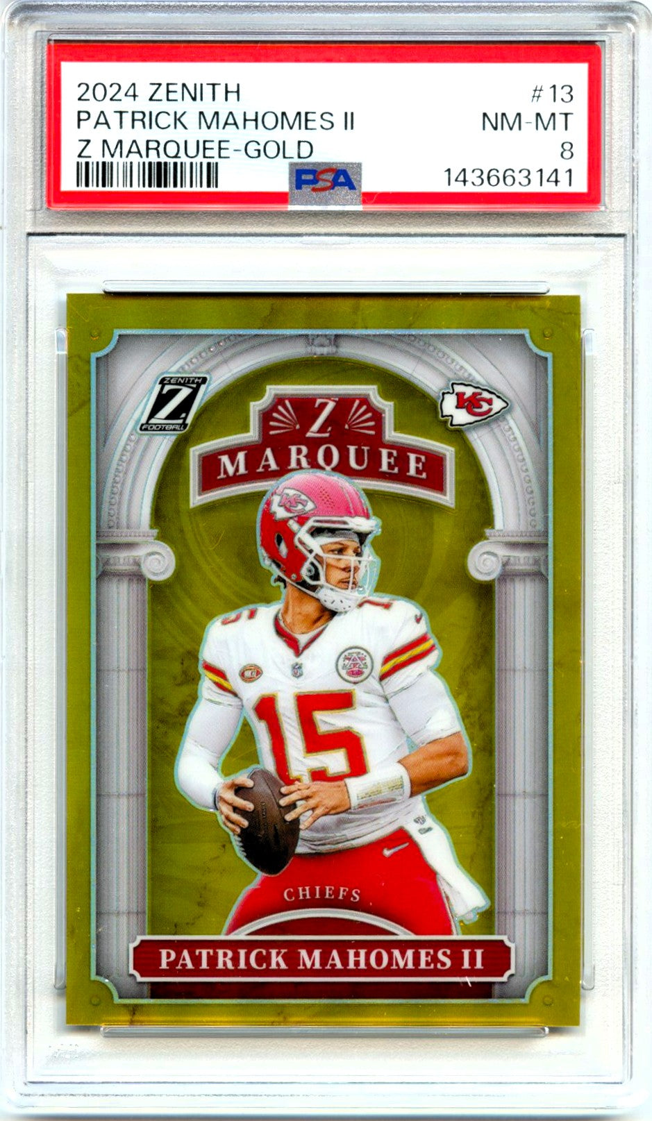 Patrick Mahomes II 2024 Panini Zenith Gold Z Marquee SP 9/10 PSA 8-1