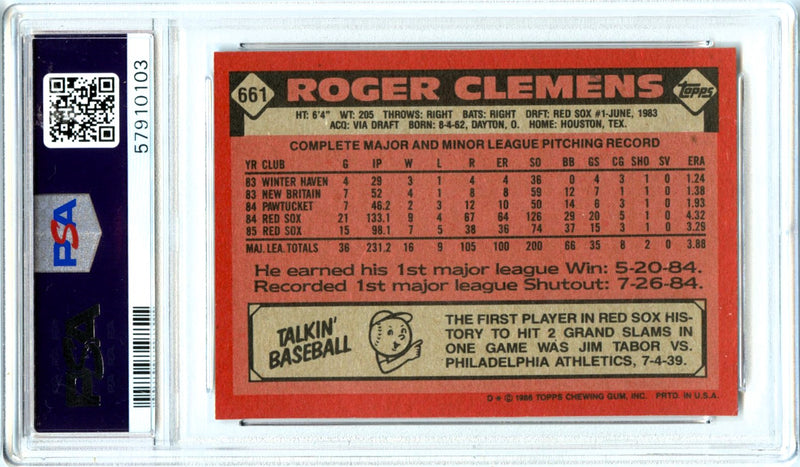 Roger Clemens 1986 Topps Baseball #661 PSA 9-2