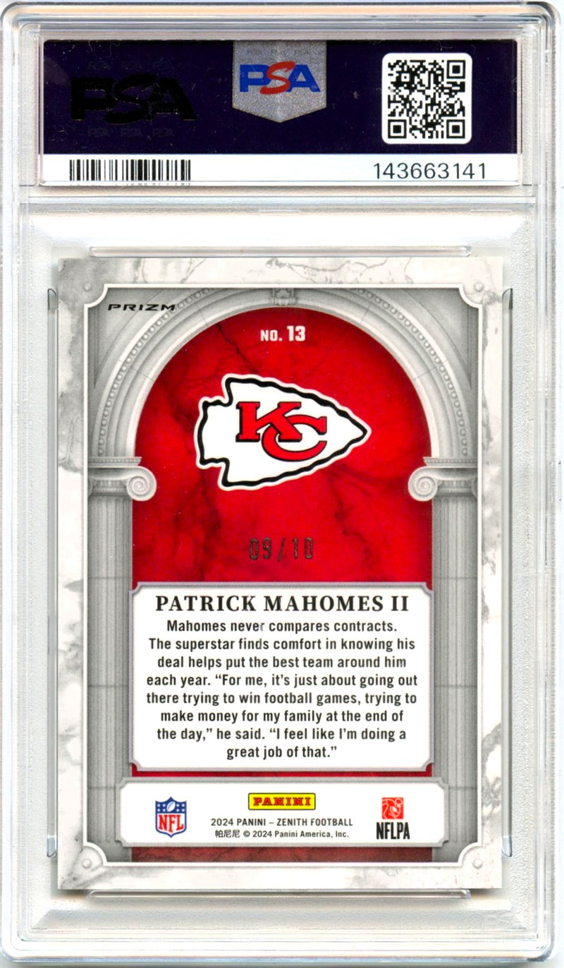 Patrick Mahomes II 2024 Panini Zenith Gold Z Marquee SP 9/10 PSA 8-2