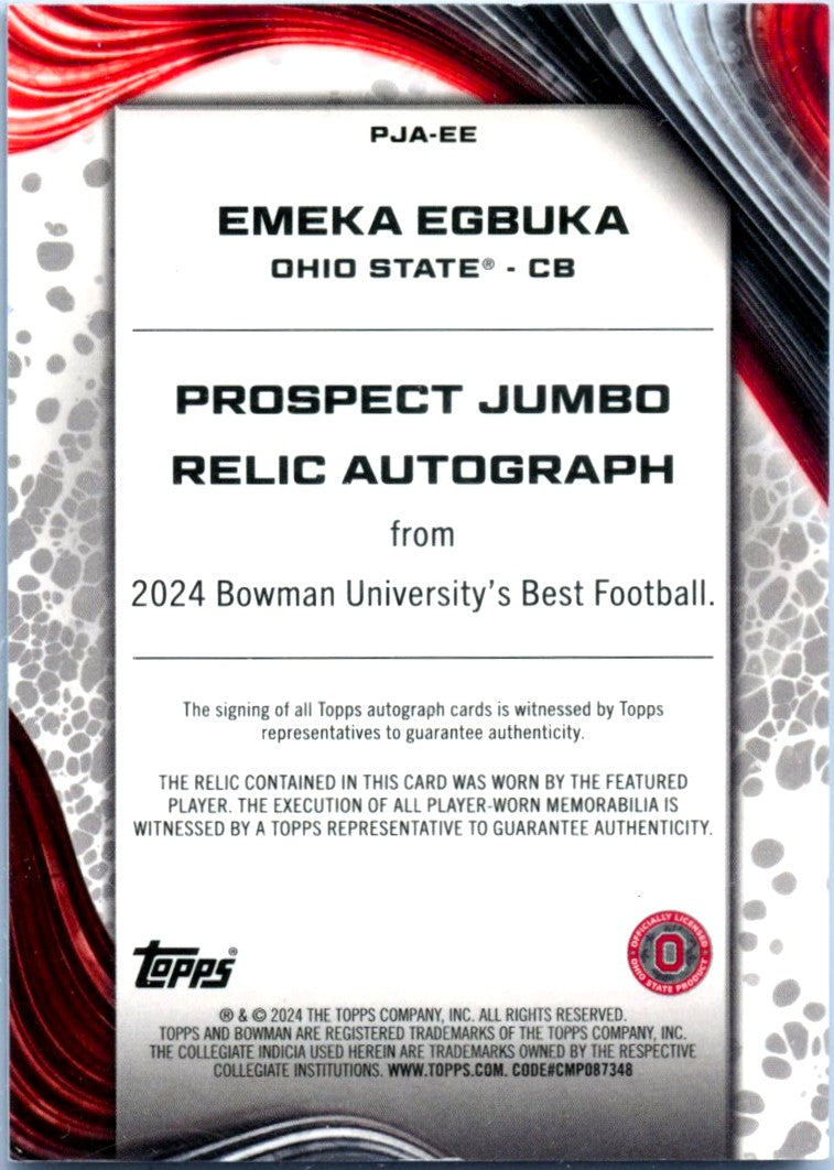 Emeka Egbuka RC 2024 Bowman U Best Honor Roll Rookie Patch Auto SP 25/25