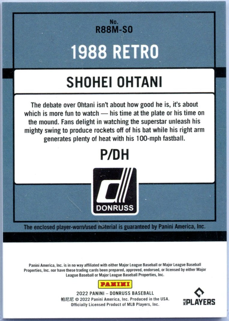 Shohei Ohtani 2022 Donruss 1988 Retro Throwback Jersey Patch SP 34/99-2