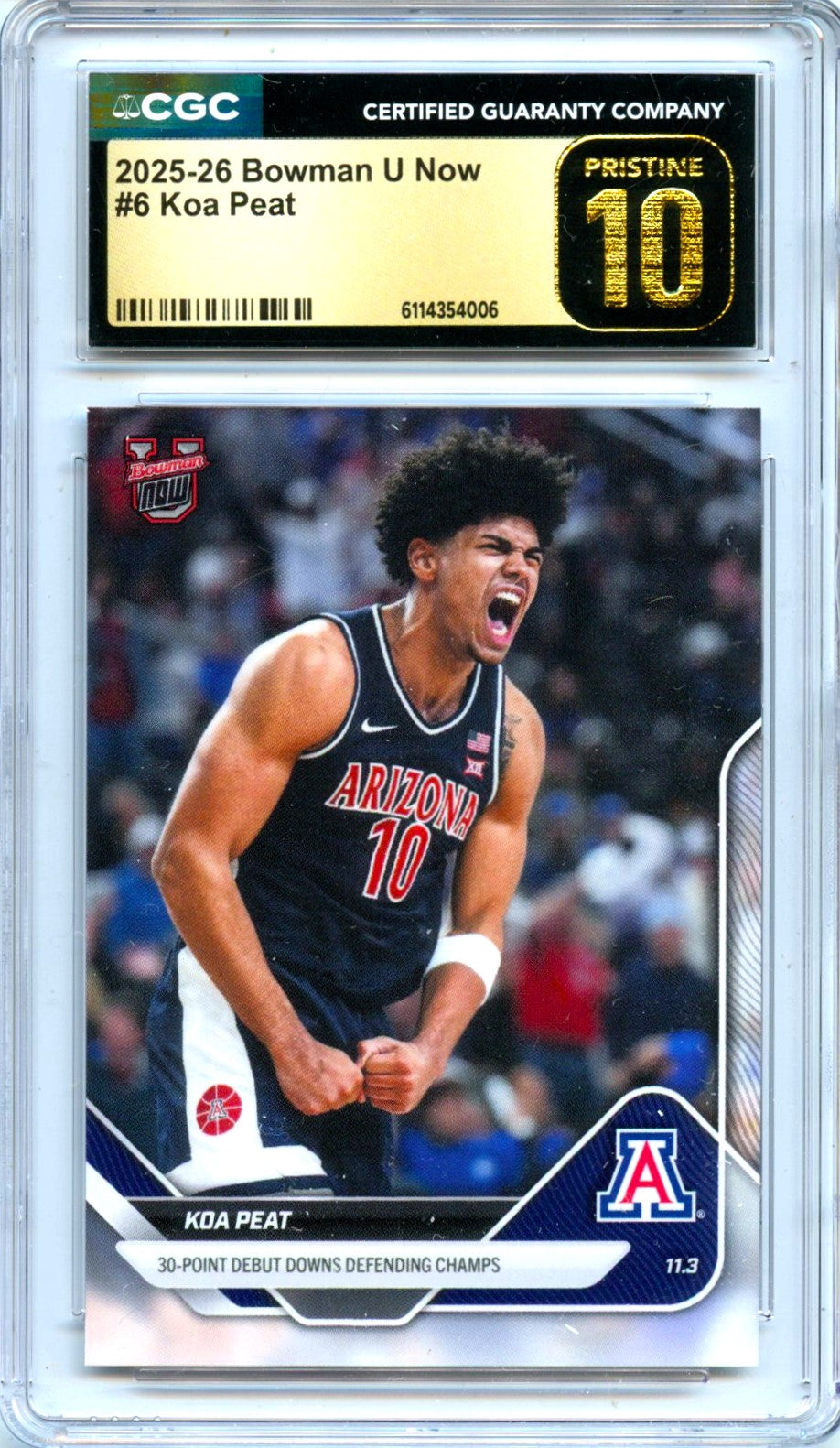 Koa Peat RC 2025-26 Bowman U Now Rookie #6 CGC 10 Pristine-1