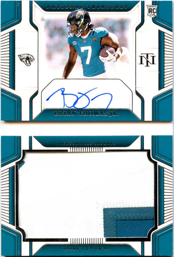 Product Brian Thomas Jr RC 2024 National Treasures Rookie Jumbo Booklet Patch Auto SP 67/99 Link