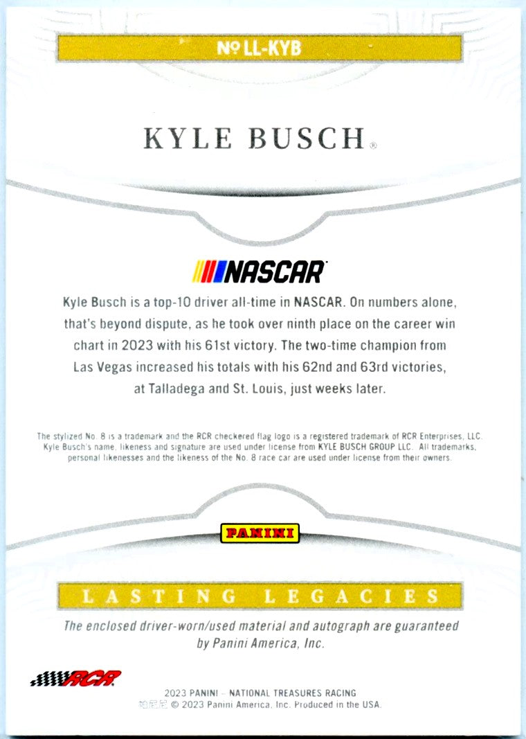 Kyle Busch 2023 National Treasures Lasting Legacies Patch Auto SP 39/99