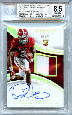 Derrick Henry RC 2016 Immaculate Collegiate Gold Rookie Patch Auto SP 8/25 BGS 8.5-1