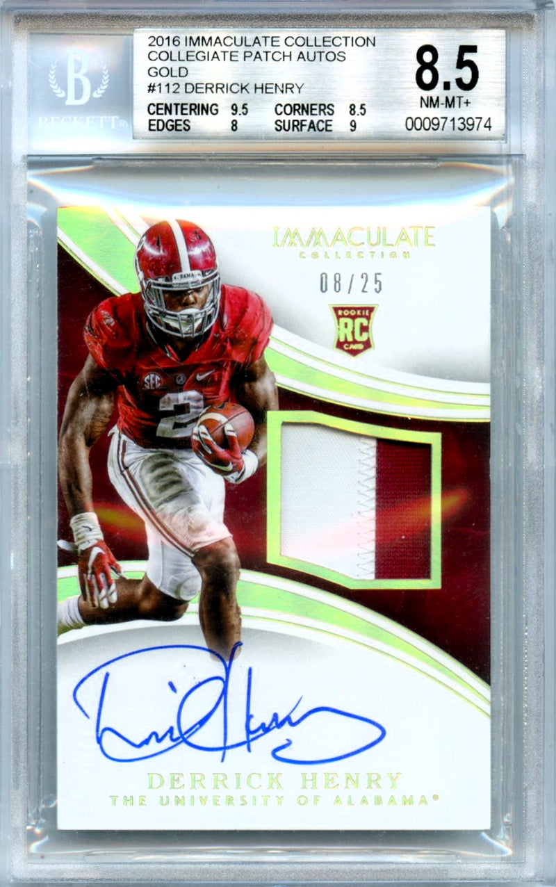 Derrick Henry RC 2016 Immaculate Collegiate Gold Rookie Patch Auto SP 8/25 BGS 8.5-1