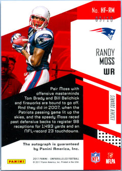 Randy Moss 2017 Panini Unparalleled Blue High Flyers Auto SP 9/10-2
