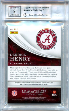 Derrick Henry RC 2016 Immaculate Collegiate Gold Rookie Patch Auto SP 8/25 BGS 8.5-2