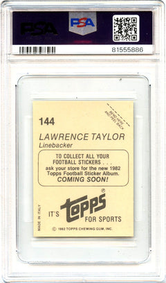 Lawrence Taylor 1982 Topps Stickers Coming Soon #144 PSA 9-2