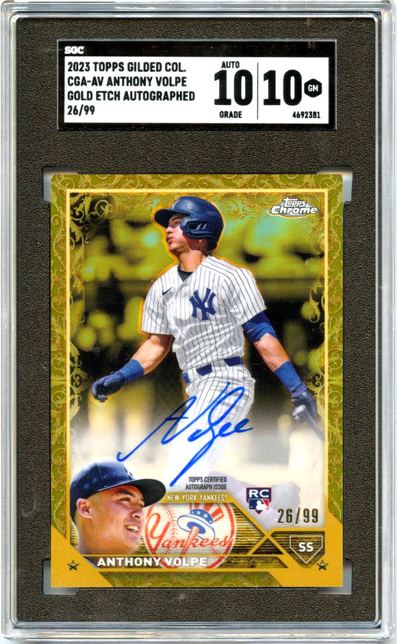 Product Anthony Volpe RC 2023 Topps Chrome Gilded Collection Rookie Auto SP 26/99 SGC 10 Link