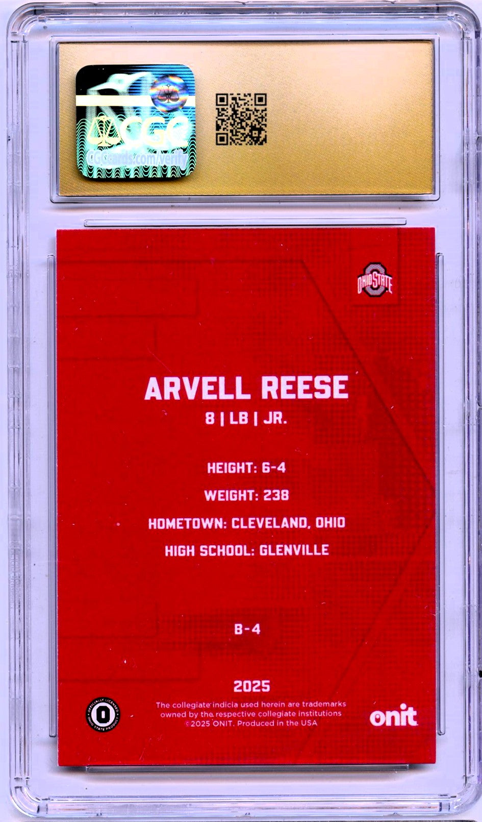 Arvell Reese RC 2025 Onit Ohio State Buckeyes Rookie CGC 10 Pristine-2