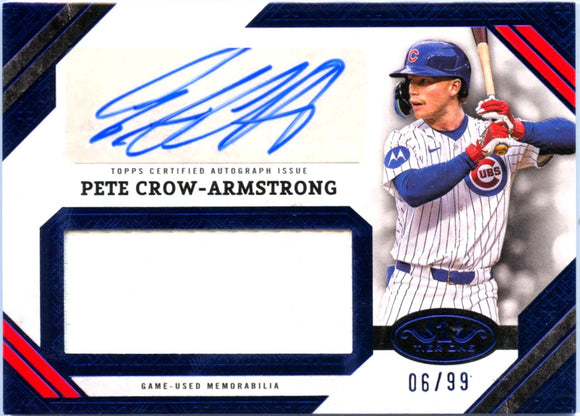 Product Pete Crow-Armstrong 2025 Topps Tier One Blue Game Used Patch Auto SP 6/99 Link
