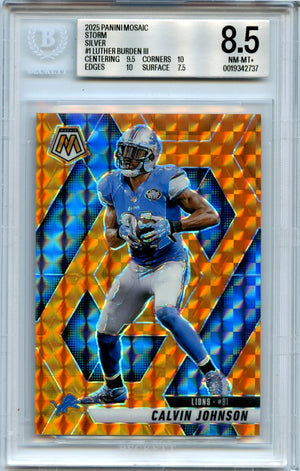 Calvin Johnson 2025 Panini Mosaic Orange SP 80/199 BGS 8.5 Mislabeled