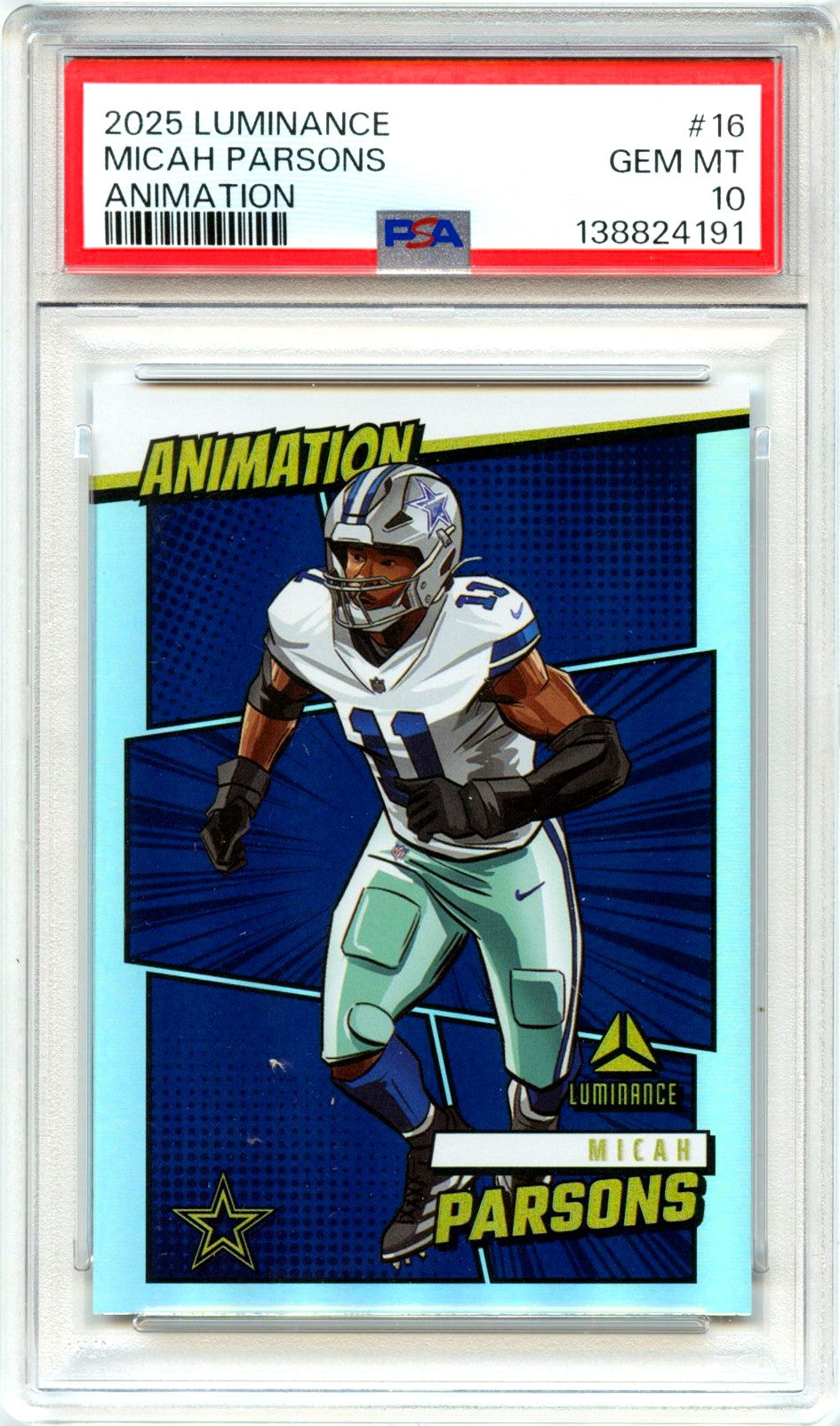 Micah Parsons 2025 Panini Luminance Animation Case Hit SSP #16 PSA 10-1