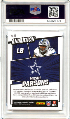 Micah Parsons 2025 Panini Luminance Animation Case Hit SSP #16 PSA 10-2
