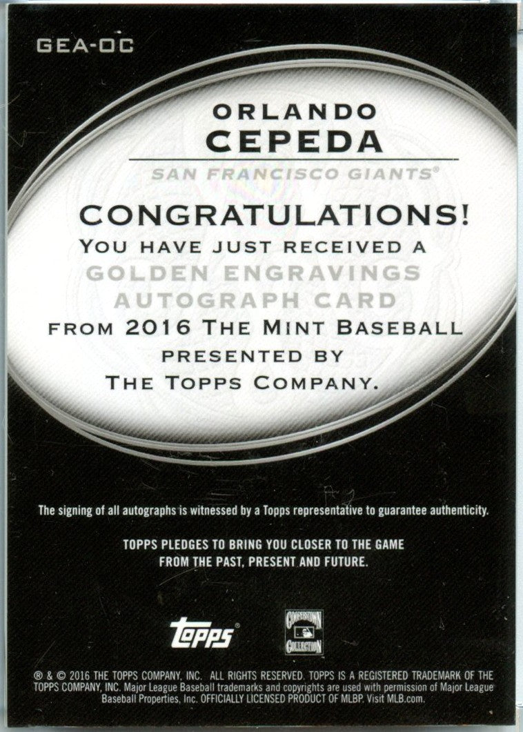 Orlando Cepeda 2016 Topps Mint Golden Engravings Gold Ink Auto SP 65/99