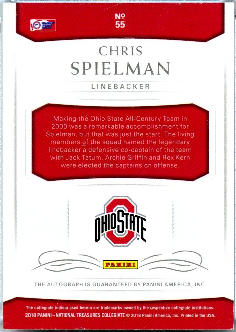 Chris Spielman 2018 National Treasures Collegiate Auto SP 2/49-2