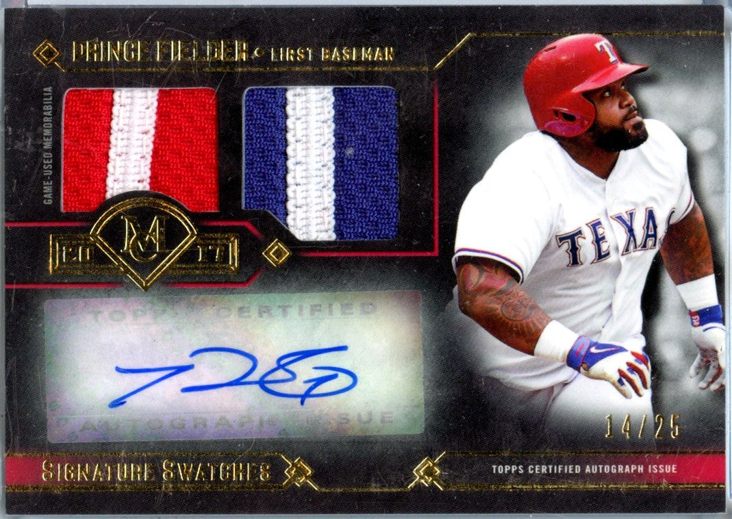Prince Fielder 2017 Topps Museum Collection Dual Game Used Patch Auto SP 14/25-1