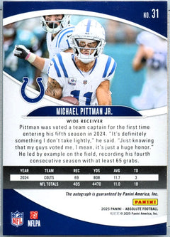 Michael Pittman Jr 2025 Panini Absolute Gold Stars Auto SP 6/10-2