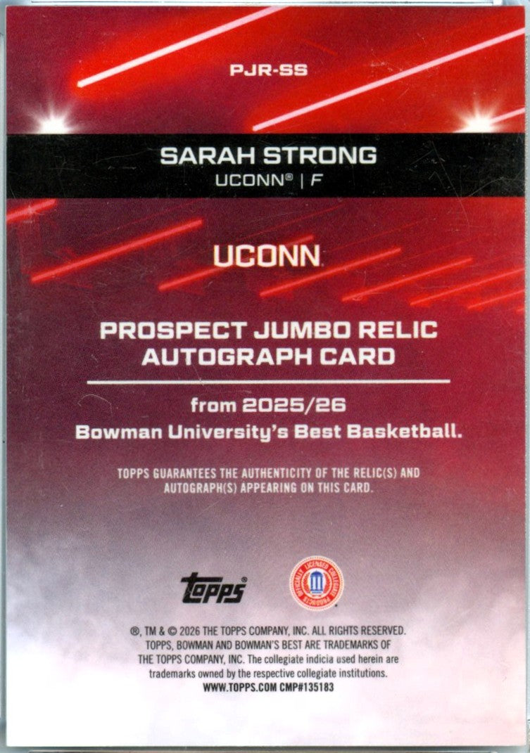 Sarah Strong RC 2025 Bowman U Best Jumbo Rookie Patch Auto-2