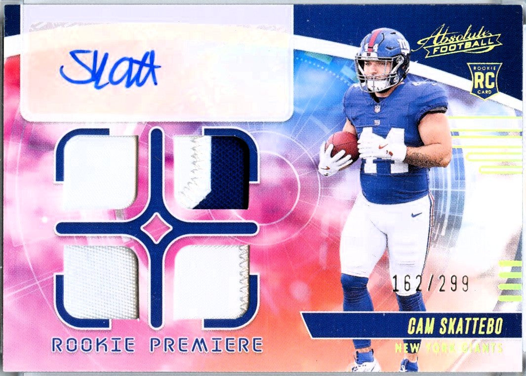 Cam Skattebo RC 2025 Panini Absolute Rookie Premier Quad Patch Auto SP 162/299-1