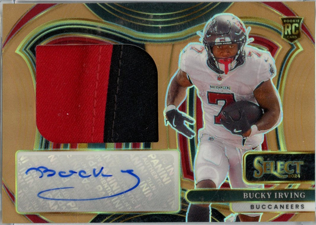 Bucky Irving RC 2024 Panini Select Bronze Rookie Patch Auto SP 27/49-1