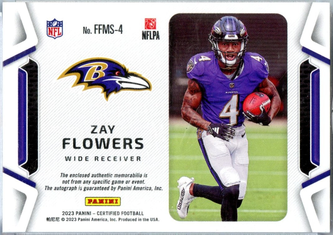 Zay Flowers RC 2023 Panini Certified Pink Freshman Fabric Rookie Patch Auto SP 6/35-2